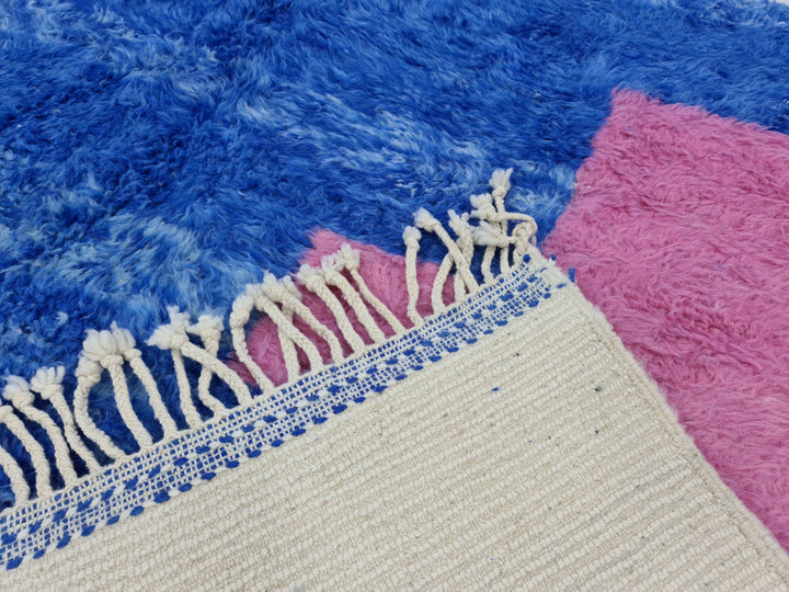 Fabulous Moroccan Rug, Handmade Beni Ourain Rug, Moroccan Abstract Carpet, Berber Sheep Wool Rug, Pink And Blue Carpet, Handmade Wool Rug .