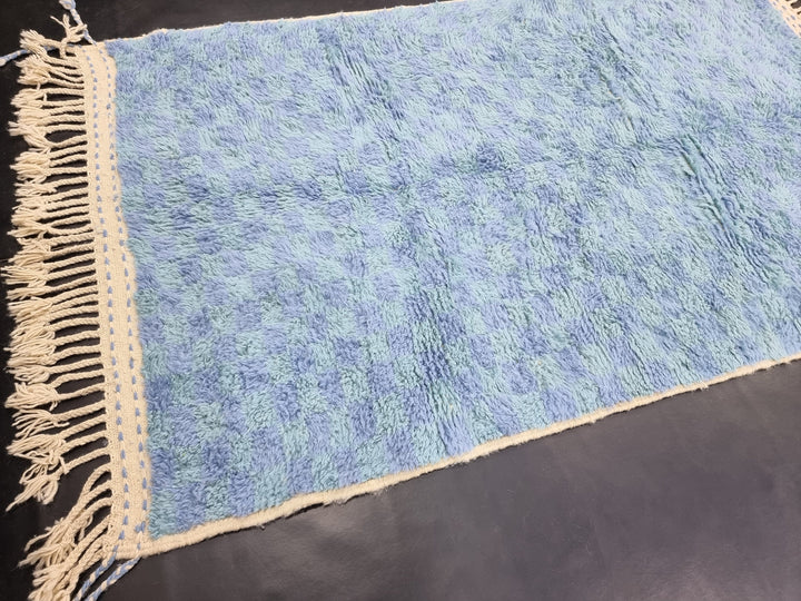 UNIQUE BENIOURAIN RUG, Moroccan Rug, Sheep Wool Rug, Checkered Rug, Light Blue And Aqua Green Rug, Handmade Rug, Berber Rug,Handwoven Carpet