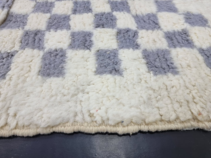 AMAZING BENIOURAIN RUG, Moroccan Rug, Sheep Wool Rug, Checkered Rug, White And Gray Rug, Handmade Rug, Berber Rug, Handwoven Carpet .