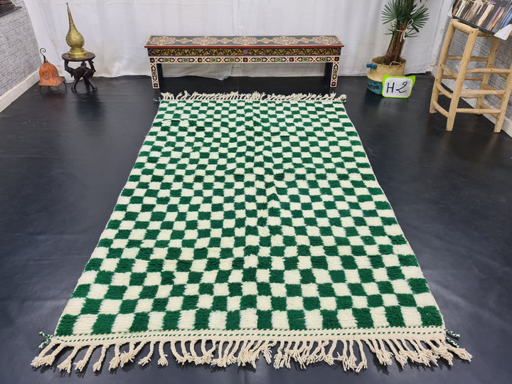 STUNNING BENIOURAIN RUG, Moroccan Rug, Sheep Wool Rug, Checker Rug, Carpet,White and Green Rug, Handmade Rug, Azilal Rug, Handwoven Rug .