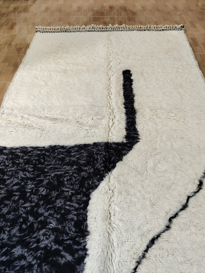 Black rug Woven rug  Beni ourain rug Berber rug  Moroccan rug  Area rug Berber carpet White wool rug Handknotted rugBoho teppich