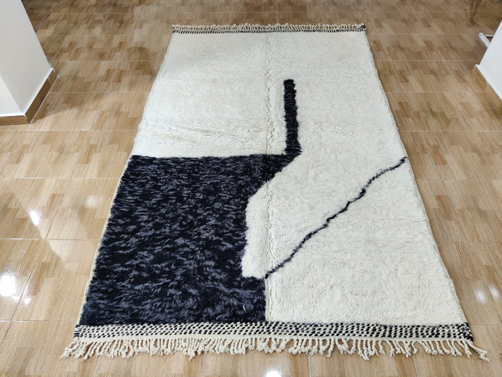 Black rug Woven rug  Beni ourain rug Berber rug  Moroccan rug  Area rug Berber carpet White wool rug Handknotted rugBoho teppich