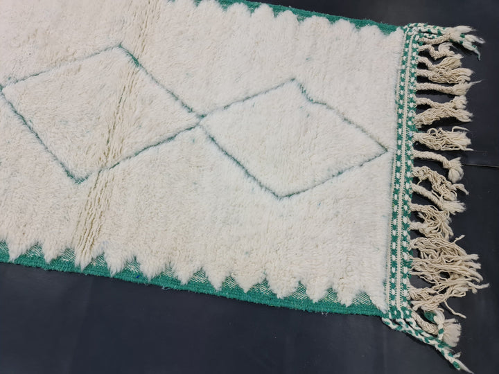 BEAUTIFUL BENIOURAIN RUG, Moroccan Rug, Sheep Wool Rug, Geometric Rug, White And Aqua Green Rug, Handmade Rug, Berber Rug, Handwoven Rug .