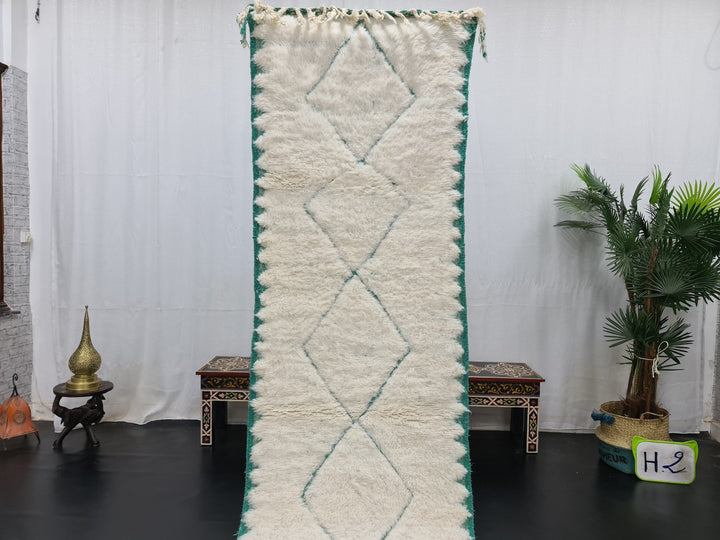 BEAUTIFUL BENIOURAIN RUG, Moroccan Rug, Sheep Wool Rug, Geometric Rug, White And Aqua Green Rug, Handmade Rug, Berber Rug, Handwoven Rug .