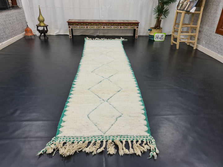 BEAUTIFUL BENIOURAIN RUG, Moroccan Rug, Sheep Wool Rug, Geometric Rug, White And Aqua Green Rug, Handmade Rug, Berber Rug, Handwoven Rug .