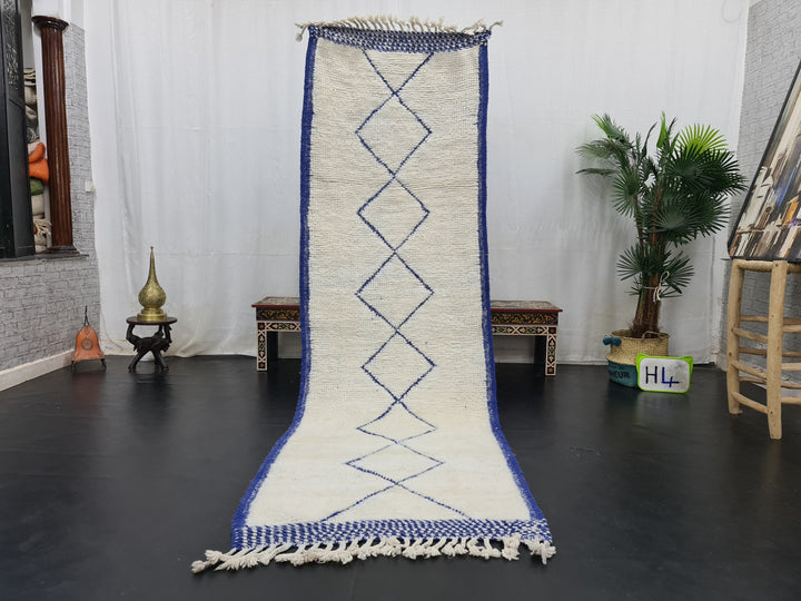 UNIQUE BENIOURAIN RUG, Handmade Rug,Moroccan Rug, Geometric White And Blue Rug, Beniourain Rug, Wool Rug, Handwoven Wool Rug,Azilal Carpet