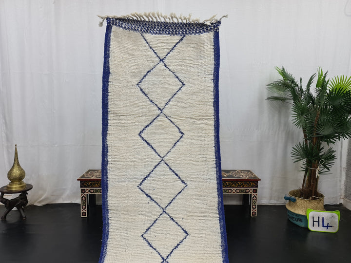 UNIQUE BENIOURAIN RUG, Handmade Rug,Moroccan Rug, Geometric White And Blue Rug, Beniourain Rug, Wool Rug, Handwoven Wool Rug,Azilal Carpet