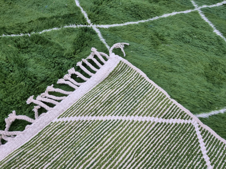 AMAZING BENIOURAIN RUG, Handmade Wool Rug,Moroccan Rug, Geometric Olive Green And White Rug, Sheep Wool Rug, Handwoven Rug,Azilal Carpet .