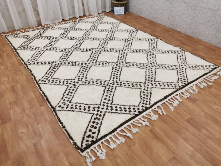 Beni Ouarain White black Moroccan rugs  Moroccan beni ourain rug Style  Morrocan rug Wool Berber design  Handmade rug  Berber Rugs Style