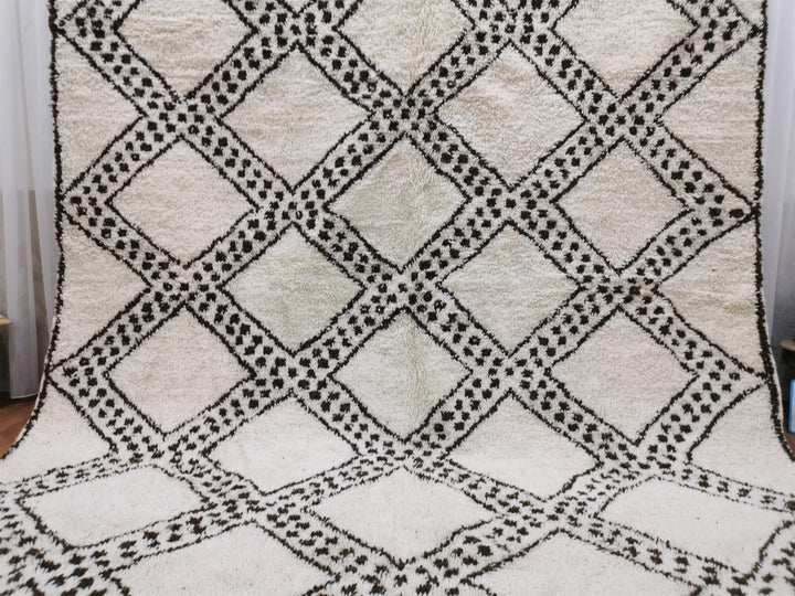 Beni Ouarain White black Moroccan rugs  Moroccan beni ourain rug Style  Morrocan rug Wool Berber design  Handmade rug  Berber Rugs Style