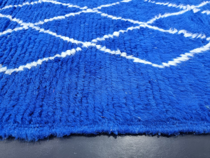 HANDMADE BENIOURAIN RUG, Moroccan Berber Carpet, Azilal Rug, Geometric Rug, Handmade Wool Rug, Royal Blue And White Rug, Handwoven Carpet .