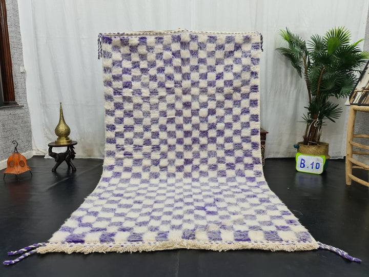 AMAZING BENIOURAIN RUG, Moroccan Handmade Carpet, Faded Purple And White Rug,Berber Wool Rug, Berber Rug, Checkered Rug,Berber Handwoven Rug