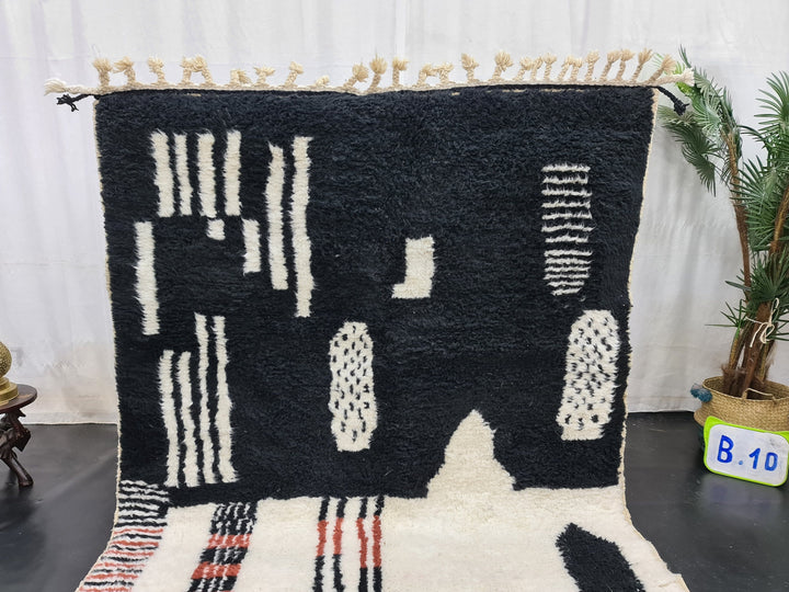 ARTISTIC BENIOURAIN RUG, Moroccan Handmade Carpet, Black,White And Brown Rug, Berber Wool Rug, Berber Rug, Abstract Rug,Berber Handwoven Rug