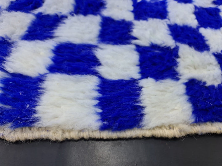 WONDERFUL BENIOURAIN RUG, Moroccan Rug , Moroccan Handmade Carpet,Royal Blue And White Rug, Berber Wool Rug, Berber Rug, Checkered Rug