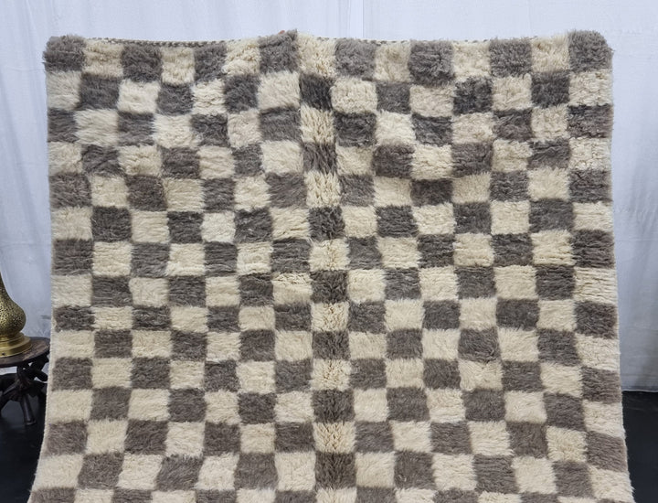 UNIQUE BENIOURAIN RUG, Check Moroccan Rug, Berber Rug, Beniourain Carpet, Azilal Rug, Brown And Beige Rug, Checker Rug, Handwoven Wool Rug .