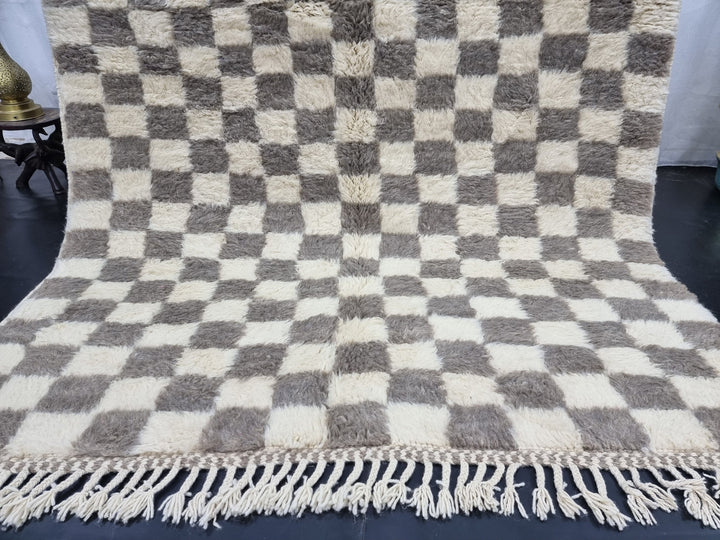 UNIQUE BENIOURAIN RUG, Check Moroccan Rug, Berber Rug, Beniourain Carpet, Azilal Rug, Brown And Beige Rug, Checker Rug, Handwoven Wool Rug .