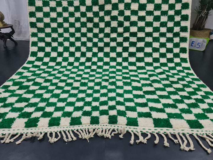 AMAZING BENIOURAIN RUG, Handmade Carpet, Moroccan Rug , Dark Green And White Rug, Berber Rug, Checkered Wool Rug,Azilal Rug,Handwoven Rug