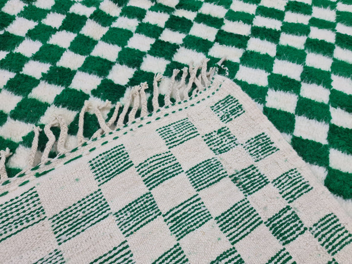 AMAZING BENIOURAIN RUG, Handmade Carpet, Moroccan Rug , Dark Green And White Rug, Berber Rug, Checkered Wool Rug,Azilal Rug,Handwoven Rug