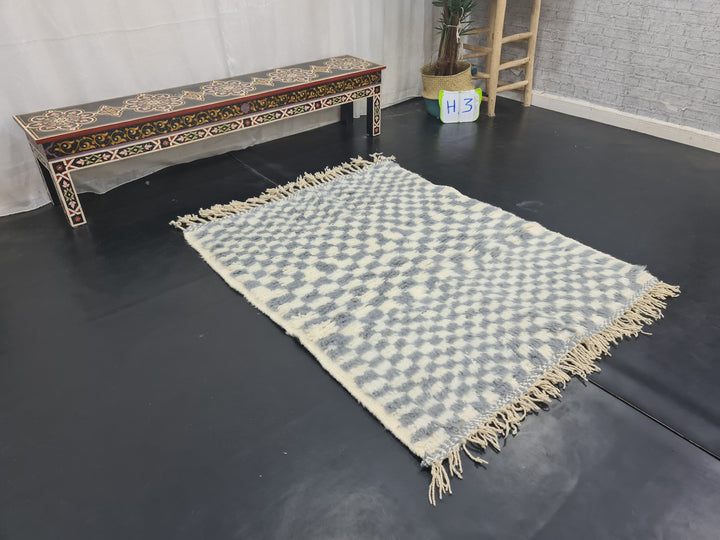 Beni Ourain Rug, Handmade Rug, Moroccan Rug, Berber Rug, Beniourain Tribal Carpet, Azilal Rug, Gray  White Rug, Checker Rug, Tapis Marocain