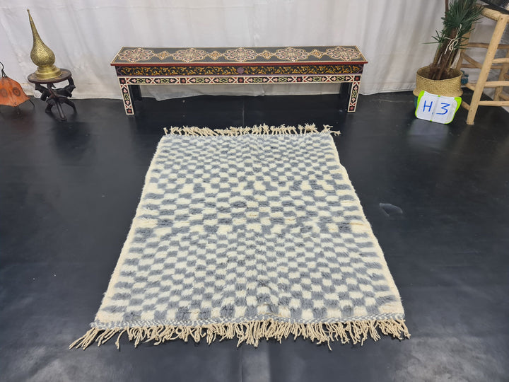 Beni Ourain Rug, Handmade Rug, Moroccan Rug, Berber Rug, Beniourain Tribal Carpet, Azilal Rug, Gray  White Rug, Checker Rug, Tapis Marocain