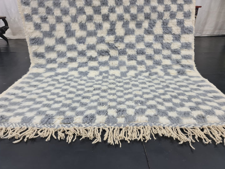 Beni Ourain Rug, Handmade Rug, Moroccan Rug, Berber Rug, Beniourain Tribal Carpet, Azilal Rug, Gray  White Rug, Checker Rug, Tapis Marocain