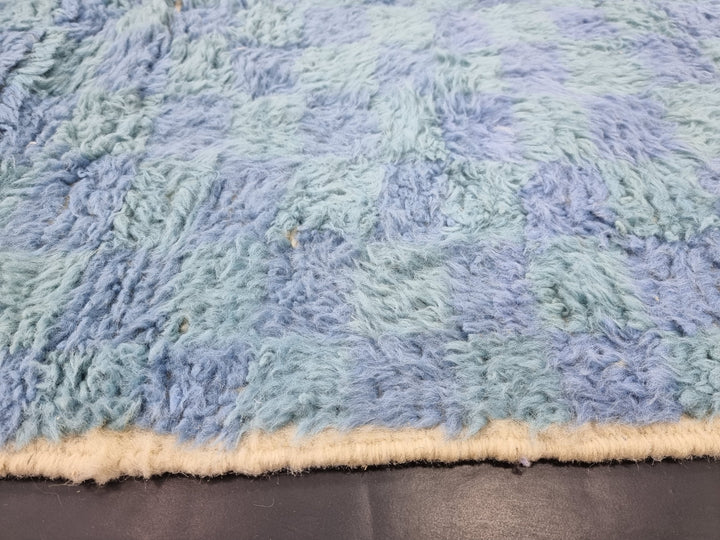 UNIQUE BENIOURAIN RUG, Moroccan Rug, Sheep Wool Rug, Checkered Rug, Light Blue And Aqua Green Rug, Handmade Rug, Berber Rug,Handwoven Carpet