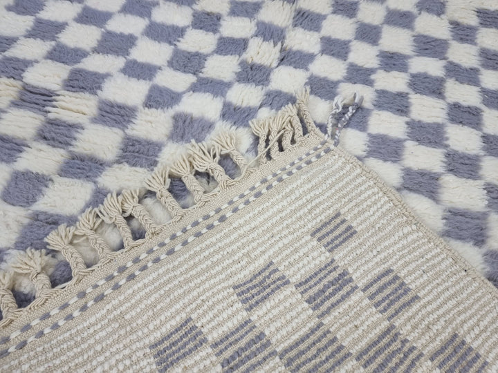 AMAZING BENIOURAIN RUG, Moroccan Rug, Sheep Wool Rug, Checkered Rug, White And Gray Rug, Handmade Rug, Berber Rug, Handwoven Carpet .