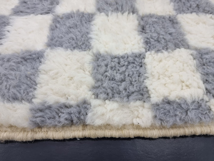 AMAZING MOROCCAN RUG ,Beni Ourain Rug , White And Gray Handmade WoolRug,Berber Rug, Checkered Rug, Azilal Berber Rug, Handwoven Carpet