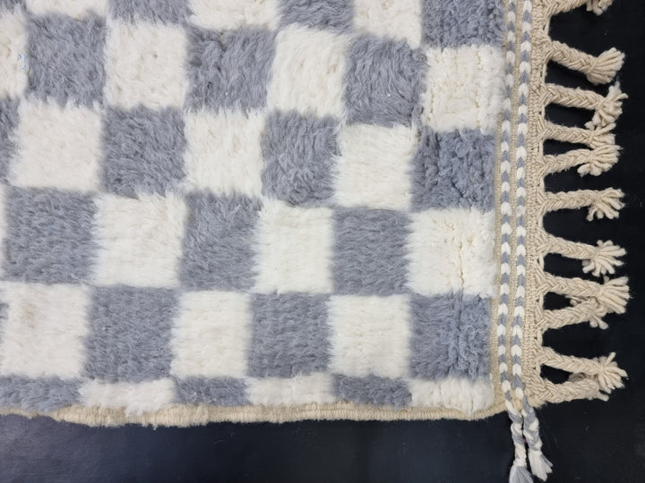 AMAZING MOROCCAN RUG ,Beni Ourain Rug , White And Gray Handmade WoolRug,Berber Rug, Checkered Rug, Azilal Berber Rug, Handwoven Carpet