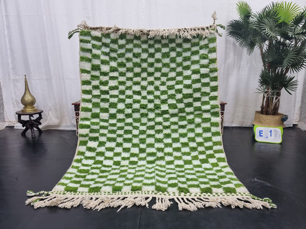 BEAUTIFUL BENIOURAIN RUG, Moroccan Handmade Carpet,Pear Green and White Rug, Berber Wool Rug, Berber Rug, Checkered Rug,Berber Handwoven Rug