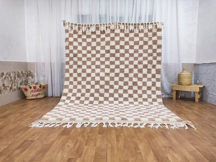 Large beige and white checkered rug, Moroccan Berber checkered rug, Checkered area rug Checkerboard Rug beniourain rug, Soft Colored Rug