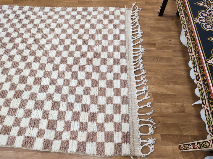 Large beige and white checkered rug, Moroccan Berber checkered rug, Checkered area rug Checkerboard Rug beniourain rug, Soft Colored Rug