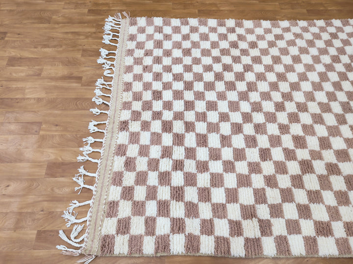 Large beige and white checkered rug, Moroccan Berber checkered rug, Checkered area rug Checkerboard Rug beniourain rug, Soft Colored Rug