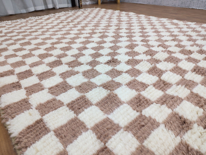 Large beige and white checkered rug, Moroccan Berber checkered rug, Checkered area rug Checkerboard Rug beniourain rug, Soft Colored Rug