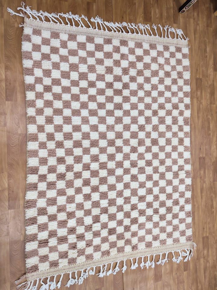 Large beige and white checkered rug, Moroccan Berber checkered rug, Checkered area rug Checkerboard Rug beniourain rug, Soft Colored Rug