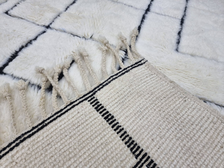 GORGEOUS BENIOURAIN RUG, Moroccan Handmade Rug , White And Black Rug, Striped Rug, Handmade Wool Carpet, Azilal Rug, Handwoven Berber Rug