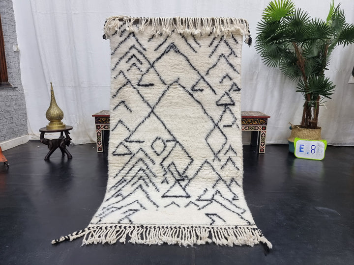 ARTISTIC BENIOURAIN RUG, Moroccan Handmade Carpet, White And Black Rug, Berber Wool Rug, Berber Rug, Geometric Rug,Berber Handwoven Carpet