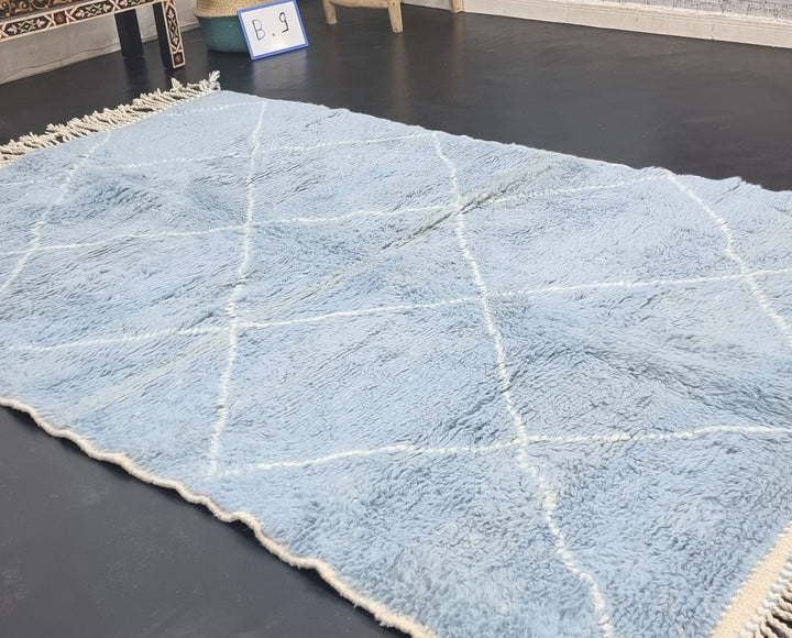 AUTHENTIC BENIOURAIN RUG, Handmade Rug, Moroccan Rug, , Geometric White And Baby Blue Rug, Beniourain Rug, Wool Rug, Handmade Rug.