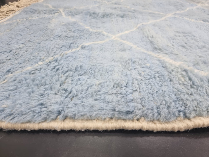 AUTHENTIC BENIOURAIN RUG, Handmade Rug, Moroccan Rug, , Geometric White And Baby Blue Rug, Beniourain Rug, Wool Rug, Handmade Rug.