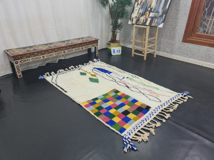 ARTISTIC BENIOURAIN RUG, Moroccan Handmade Carpet, Colorful Abstract Rug, Berber Wool Rug, Berber Rug, Handmade Rug,Berber Handwoven Rug