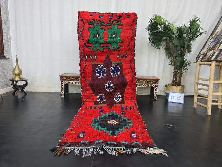 pretty moroccan rug, authentic rug, abstract ,handmade carpet ,red and green  moroccan rug, berber carpet, handwoven wool rug