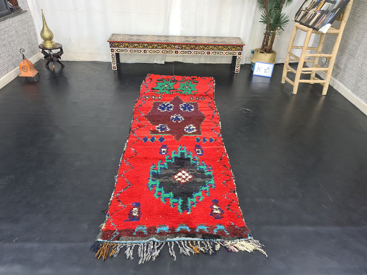 pretty moroccan rug, authentic rug, abstract ,handmade carpet ,red and green  moroccan rug, berber carpet, handwoven wool rug