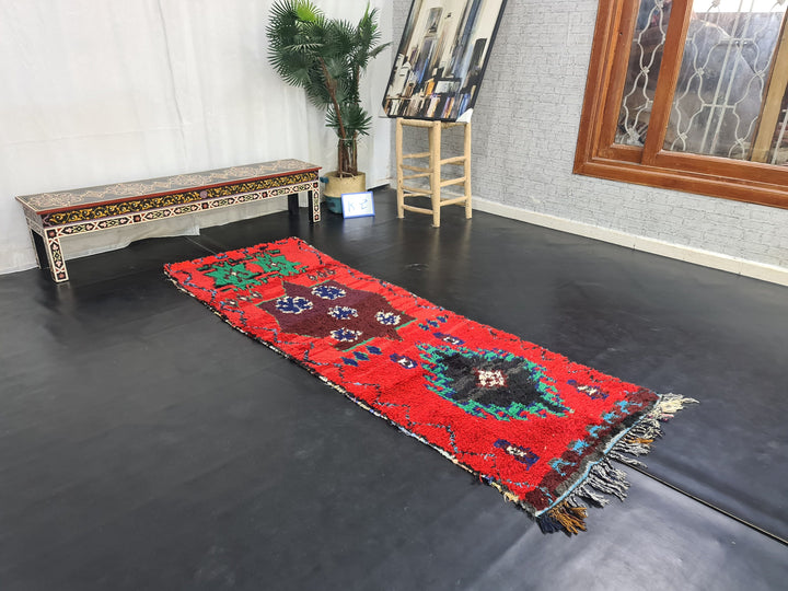 pretty moroccan rug, authentic rug, abstract ,handmade carpet ,red and green  moroccan rug, berber carpet, handwoven wool rug