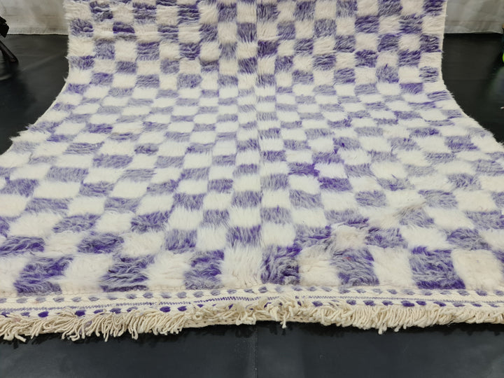 AMAZING BENIOURAIN RUG, Moroccan Handmade Carpet, Faded Purple And White Rug,Berber Wool Rug, Berber Rug, Checkered Rug,Berber Handwoven Rug