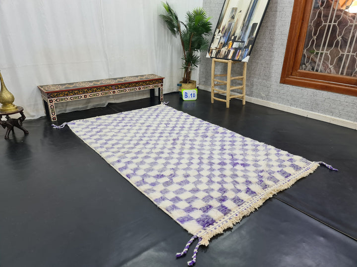 AMAZING BENIOURAIN RUG, Moroccan Handmade Carpet, Faded Purple And White Rug,Berber Wool Rug, Berber Rug, Checkered Rug,Berber Handwoven Rug