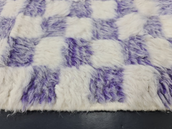 AMAZING BENIOURAIN RUG, Moroccan Handmade Carpet, Faded Purple And White Rug,Berber Wool Rug, Berber Rug, Checkered Rug,Berber Handwoven Rug