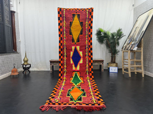 pretty moroccan rug, authentic rug,geometric ,handmade carpet ,red and orange  moroccan rug, berber carpet, handwoven wool rug