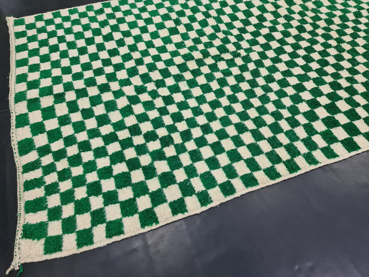 AMAZING BENIOURAIN RUG, Handmade Carpet, Moroccan Rug , Dark Green And White Rug, Berber Rug, Checkered Wool Rug,Azilal Rug,Handwoven Rug