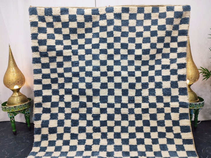 Custom Moroccan Gray checkred rug Moroccan checkered rug  Moroccan checkerboard rug Checkered area rug Checkerboard Rug beniourain rug