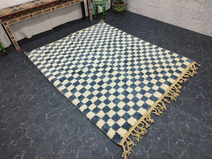 Custom Moroccan Gray checkred rug Moroccan checkered rug  Moroccan checkerboard rug Checkered area rug Checkerboard Rug beniourain rug